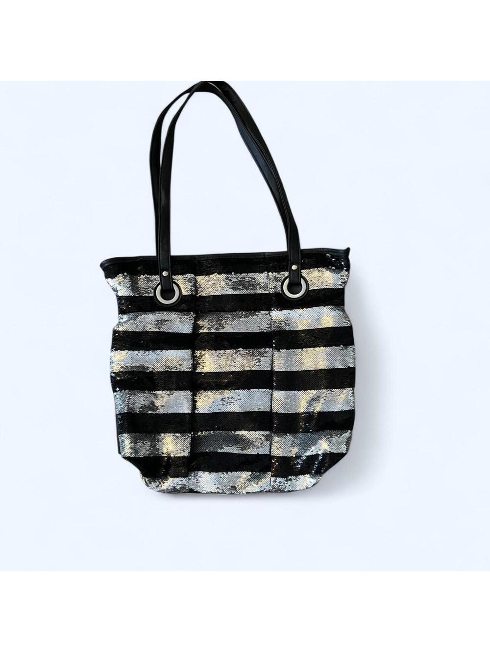 Vintage Y2K Black Silver Sequin Tote Bag Glam Party Shoulder Bag 🖤